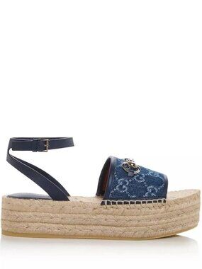 Gucci Paloma Horsebit GG Platform Espadrille Wedge Heel Ankle Strap Sandals
